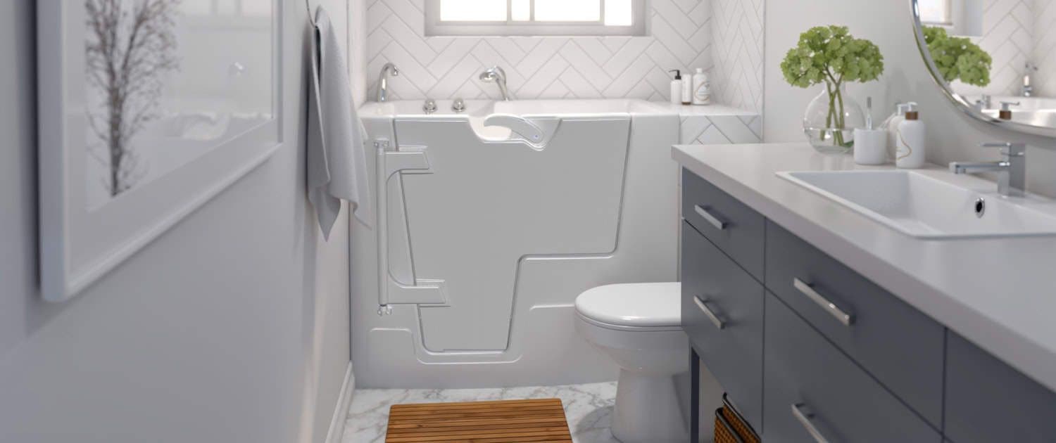 An accessible walk-in bathtub.